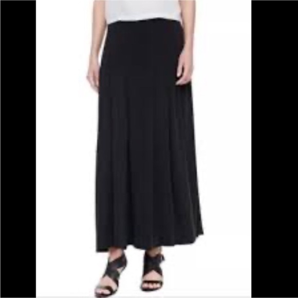 NWT Eileen Fisher Pure Silk Georgette Crepe Black Pleated Maxi Skirt - Picture 12 of 12
